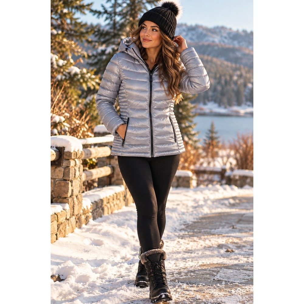 Calvin Klein Women's Gray Hooded Packable Lightweight Down Puffer Jacket L
